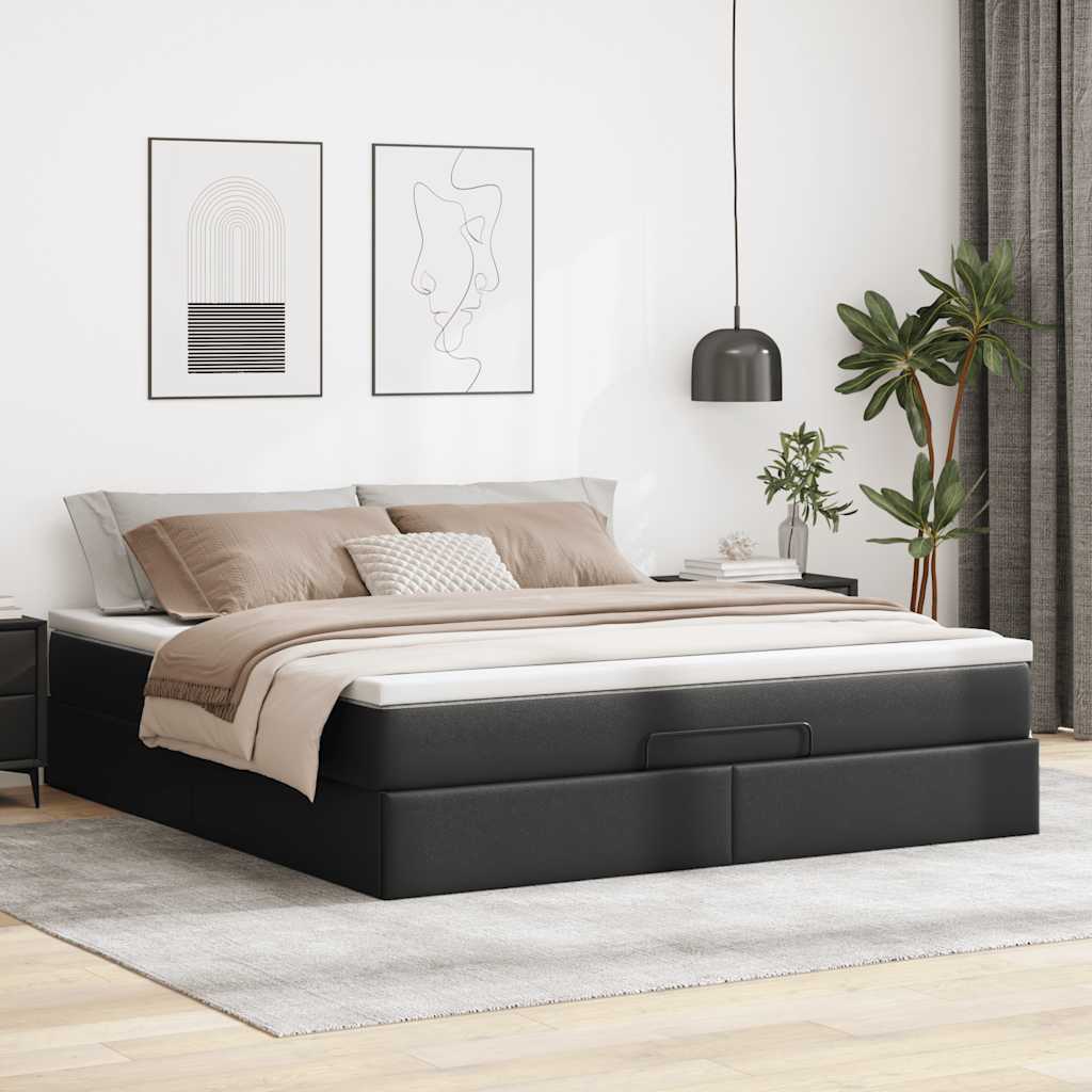 Οθωμανικό κρεβάτι με στρώμα Μαύρο 180x200cm Faux Leather