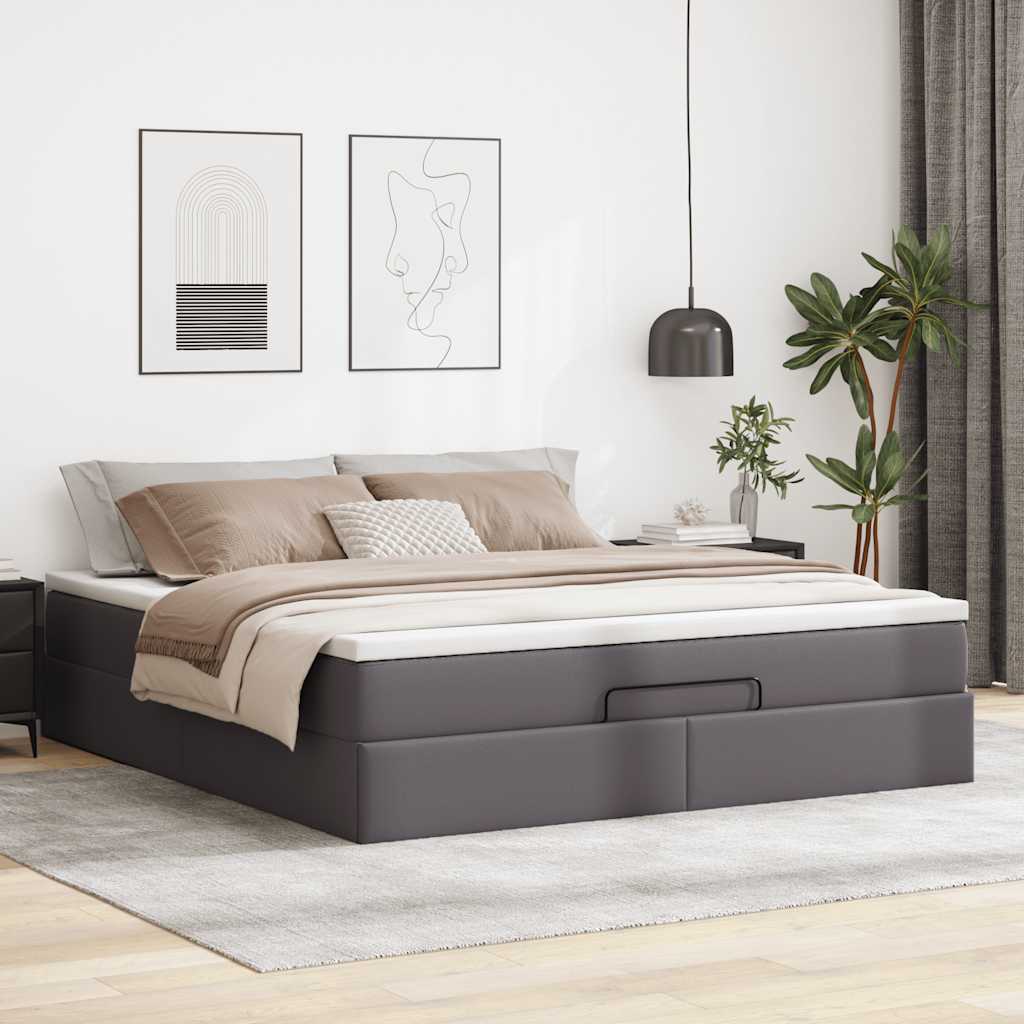 Οθωμανικό κρεβάτι με στρώμα Γκρι 180x200cm Faux Leather
