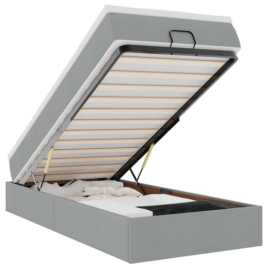 Οθωμανικό κρεβάτι με στρώμα ανοιχτό γκρι 90x190cm ύφασμα - Pakobazaar