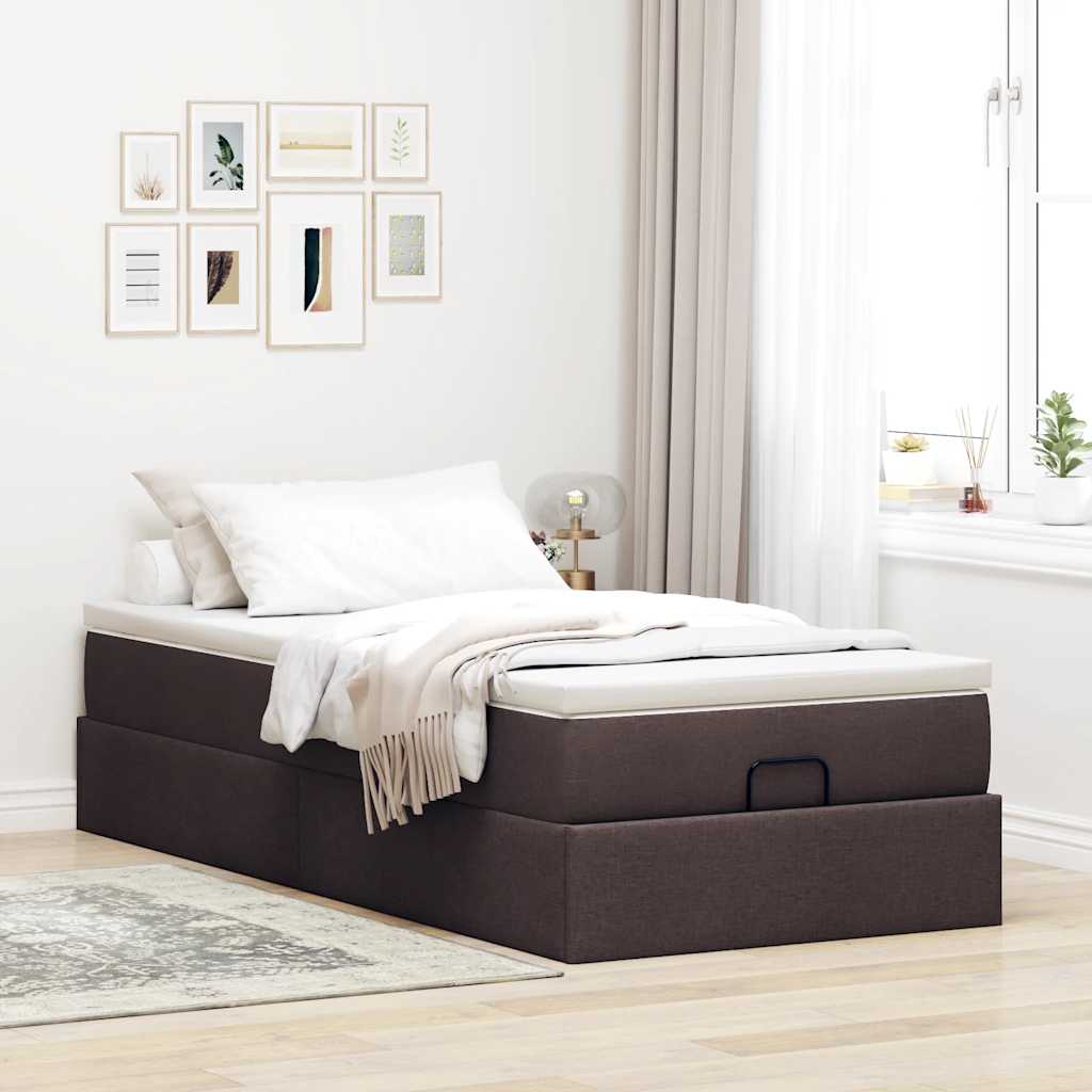 Οθωμανικό κρεβάτι με στρώμα σκούρο καφέ 90x190cm ύφασμα