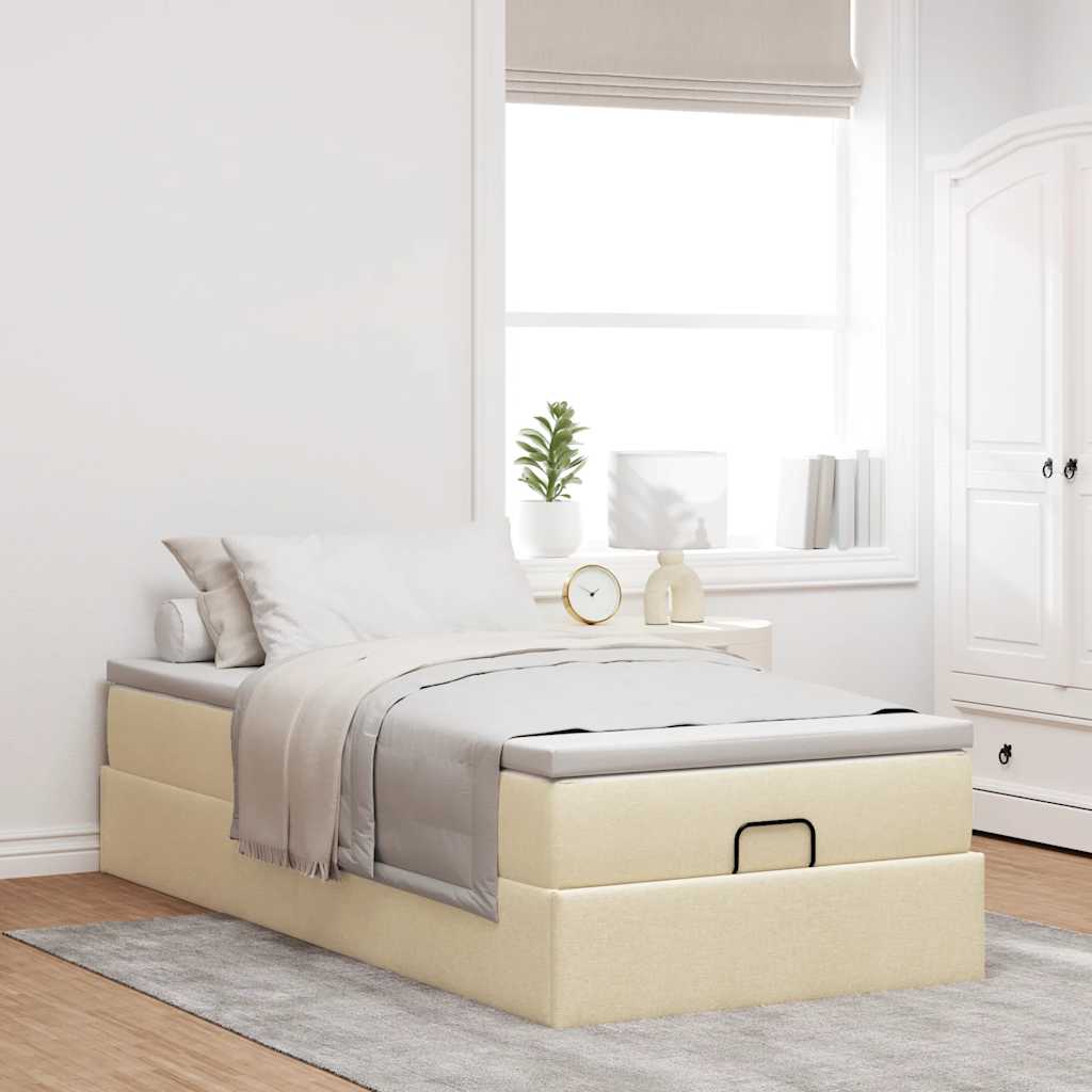 Οθωμανικό κρεβάτι με στρώμα Cream 90x190cm ύφασμα - Pakobazaar