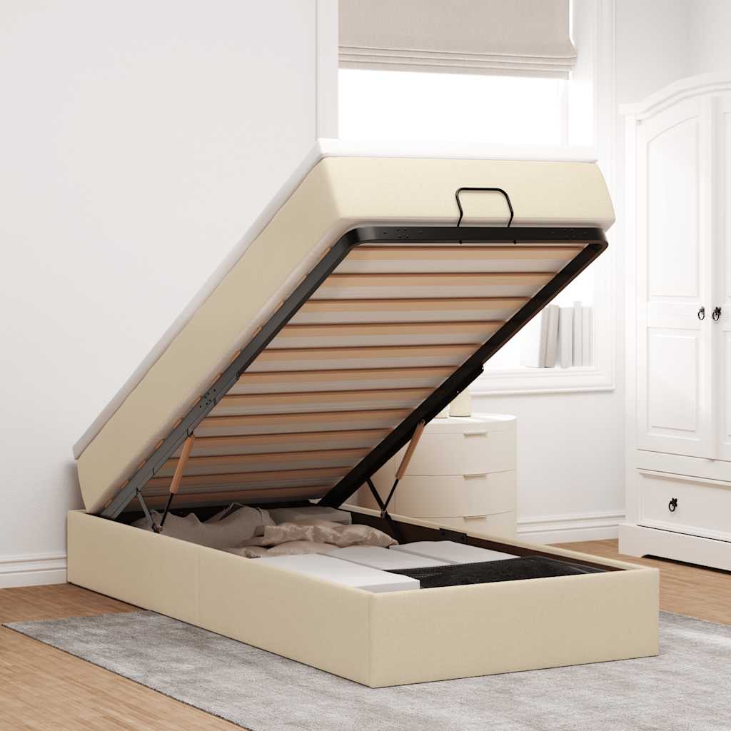 Οθωμανικό κρεβάτι με στρώμα Cream 90x190cm ύφασμα - Pakobazaar