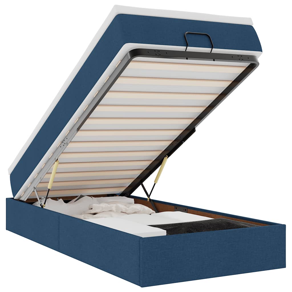 Οθωμανικό κρεβάτι με στρώμα μπλε 90x190cm ύφασμα