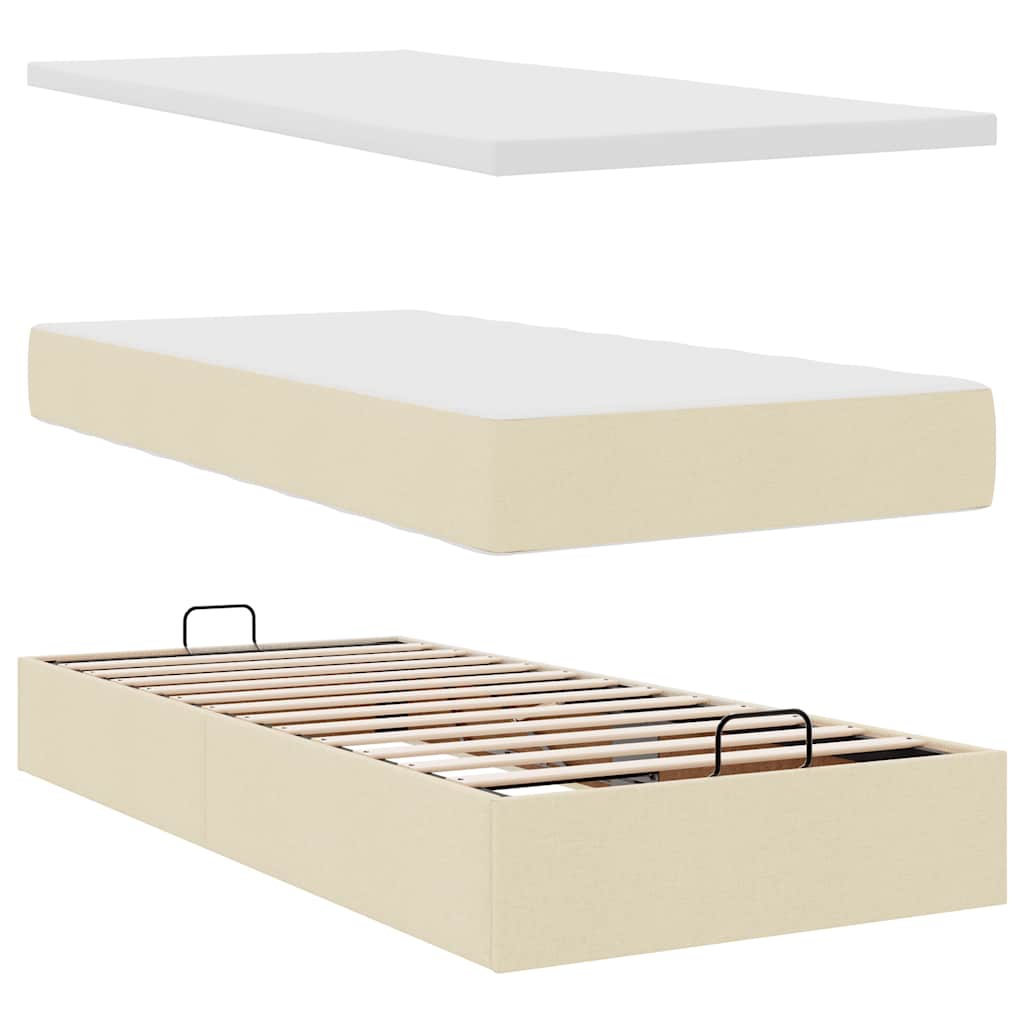 Οθωμανικό κρεβάτι με στρώμα Cream 90x200cm ύφασμα
