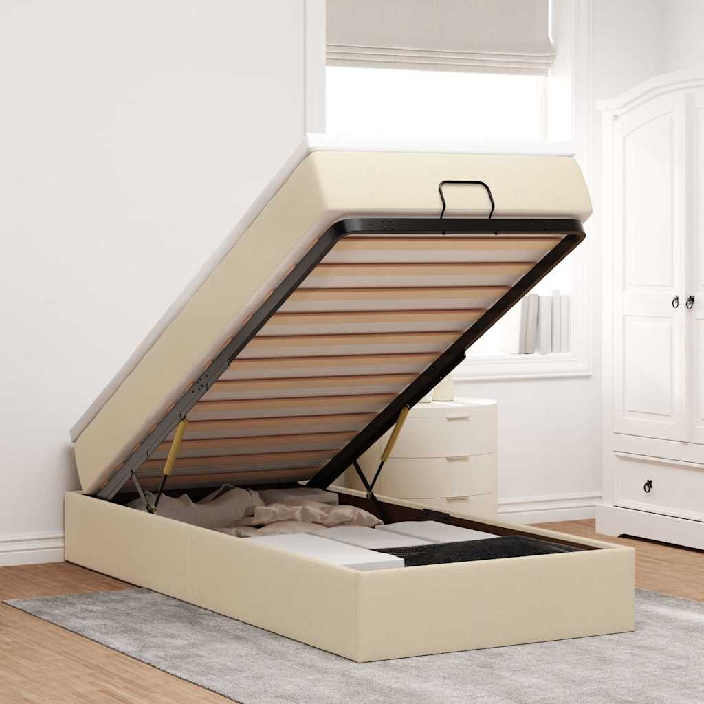 Οθωμανικό κρεβάτι με στρώμα Cream 100x200cm ύφασμα