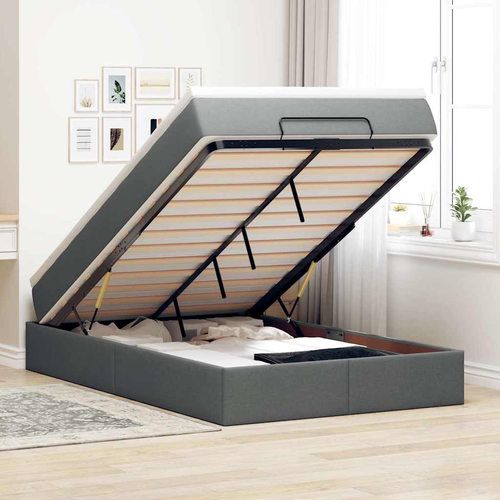 Οθωμανικό κρεβάτι με στρώμα Σκούρο γκρι 120x200cm ύφασμα - Pakobazaar