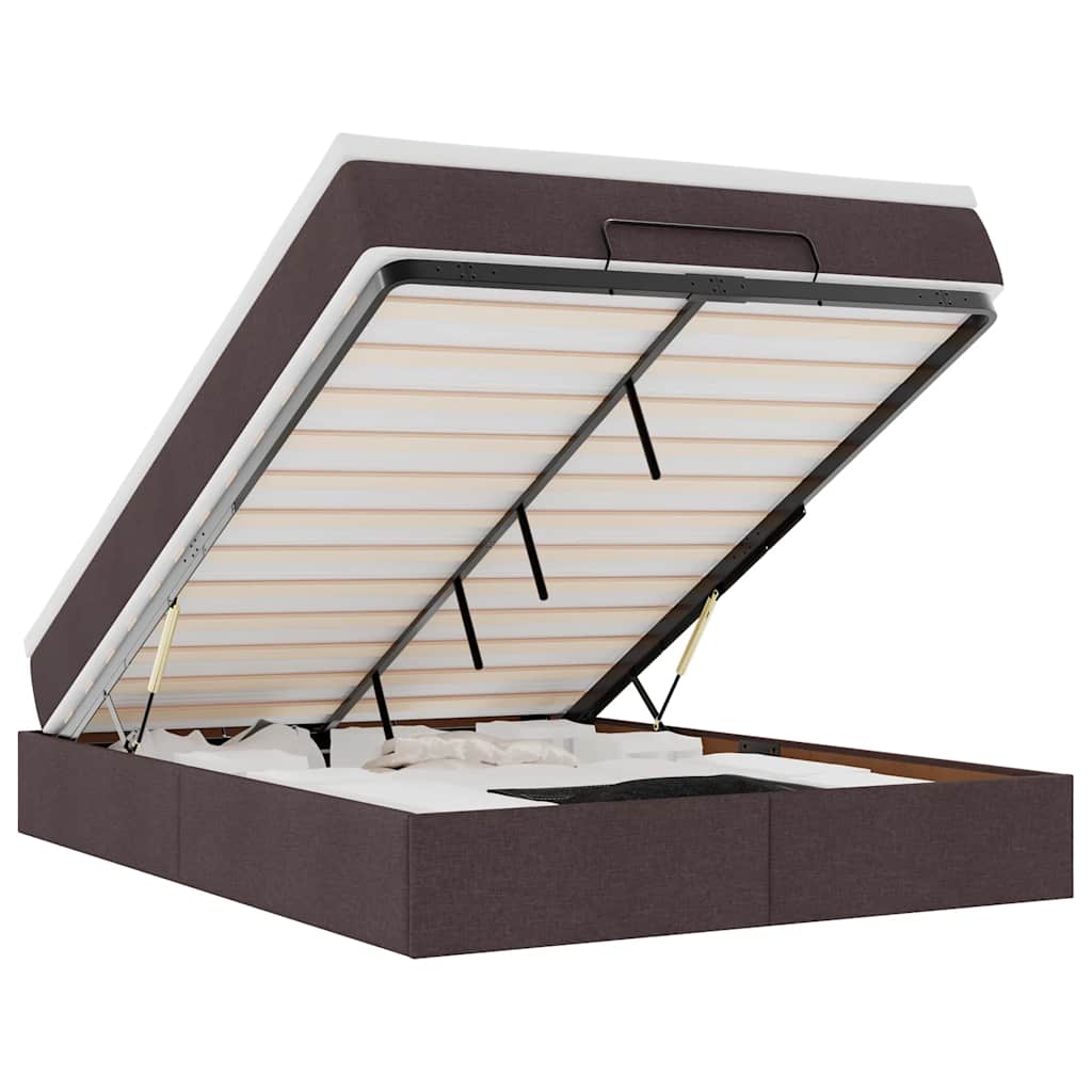 Οθωμανικό κρεβάτι με στρώμα Σκούρο καφέ 140x200cm ύφασμα - Pakobazaar