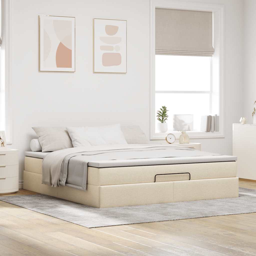 Οθωμανικό Κρεβάτι με Στρώμα Κρέμα 160x200cm Ύφασμα