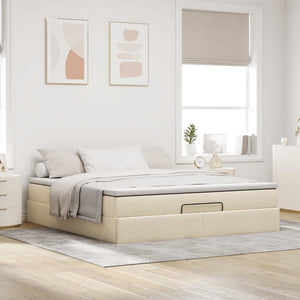 Οθωμανικό Κρεβάτι με Στρώμα Κρέμα 160x200cm Ύφασμα