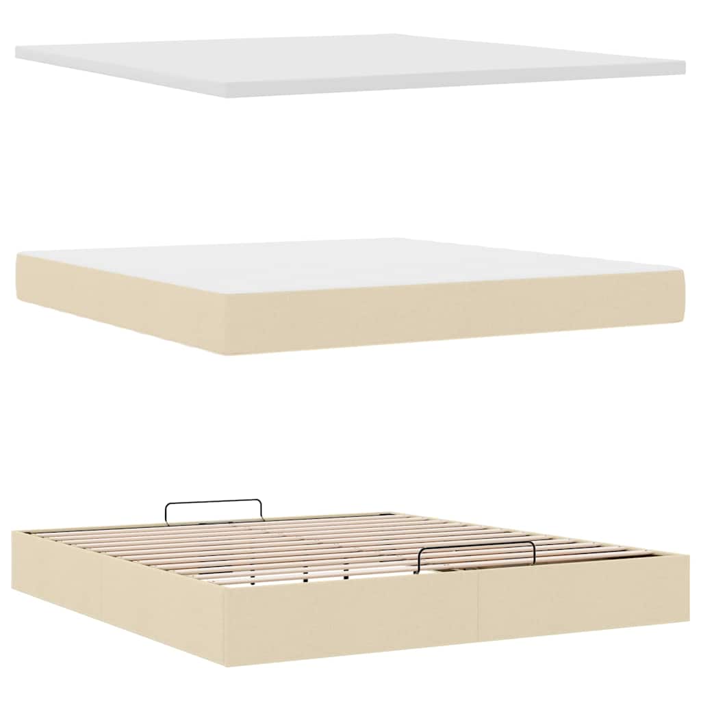 Οθωμανικό Κρεβάτι με Στρώμα Κρέμα 160x200cm Ύφασμα