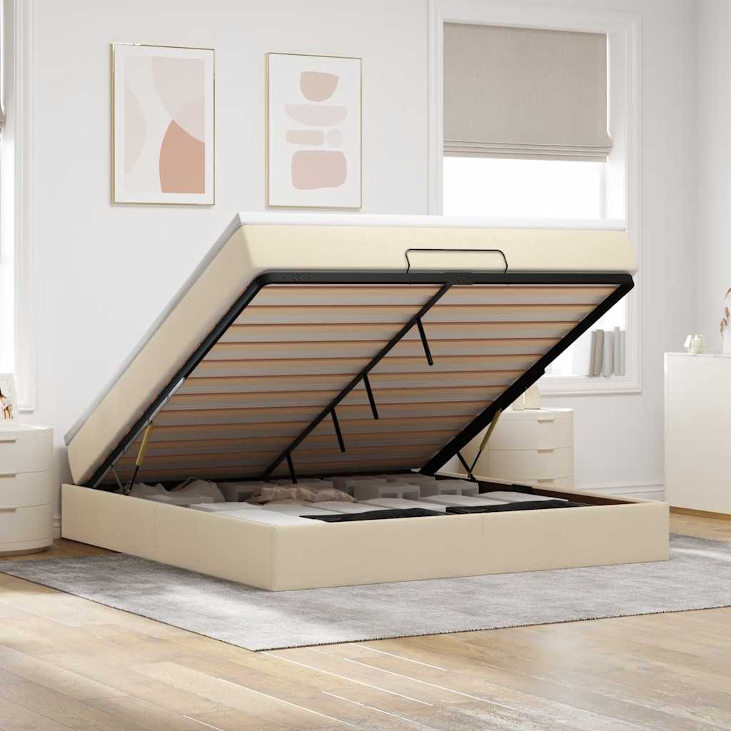 Οθωμανικό Κρεβάτι με Στρώμα Κρέμα 160x200cm Ύφασμα