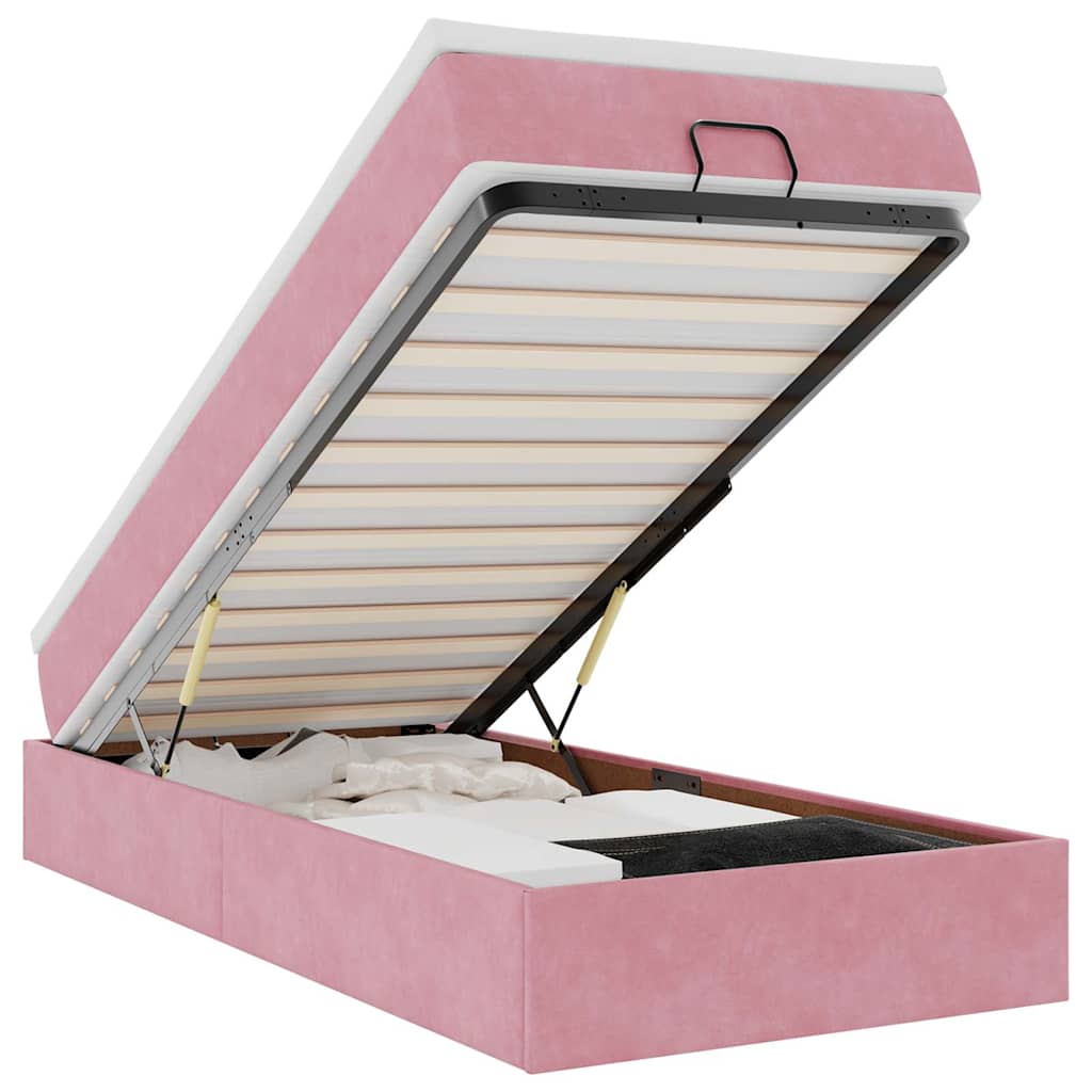 Οθωμανικό κρεβάτι με στρώμα ροζ 90x190cm Velvet