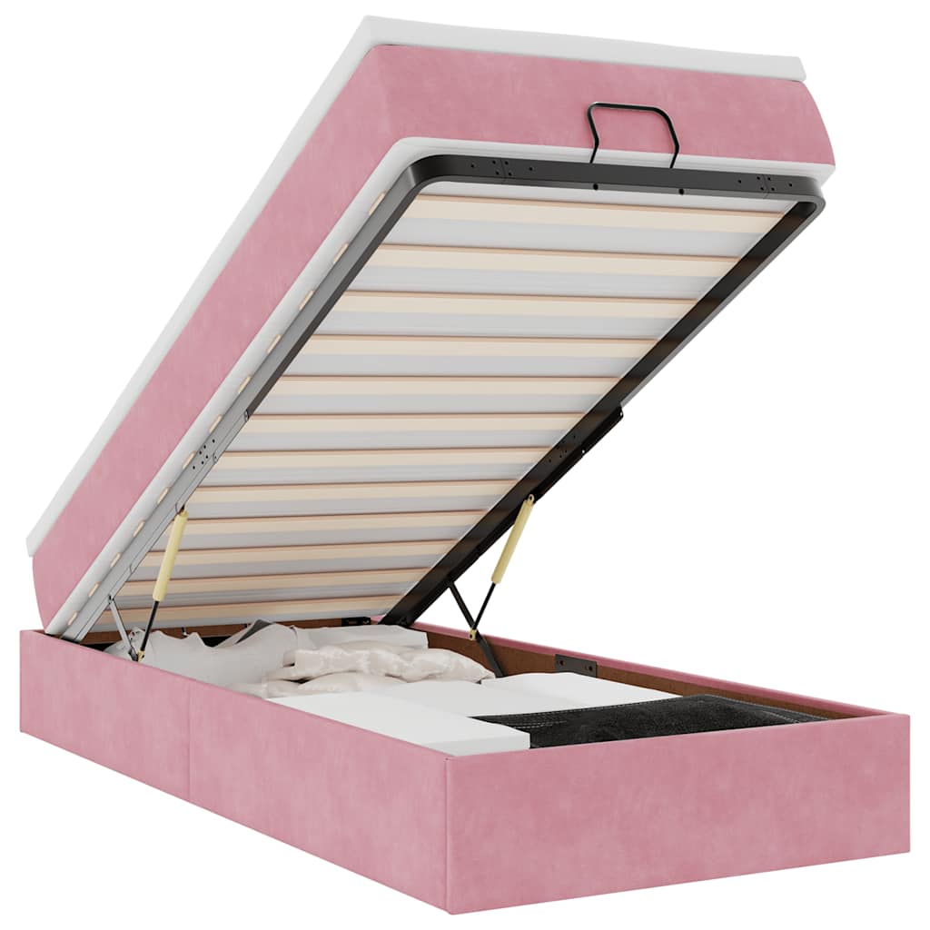 Οθωμανικό κρεβάτι με στρώμα ροζ 90x200cm Velvet - Pakobazaar