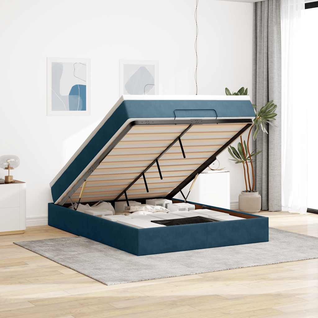 Κρεβάτι-Μονό κρεβάτι με στρώμα Σκούρο μπλε 140x200 εκ. Βελούδο - Pakobazaar