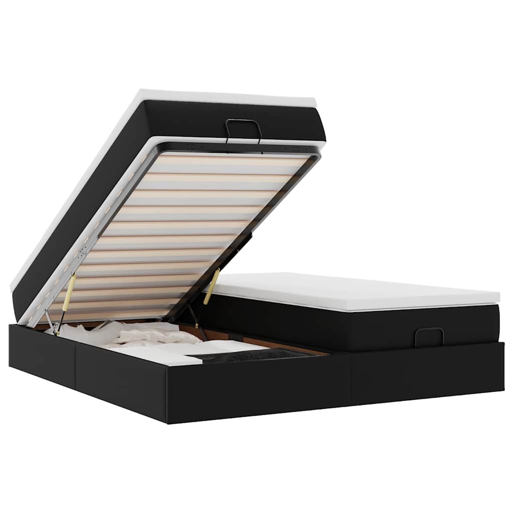 Οθωμανικό κρεβάτι με στρώματα Μαύρο 160x200cm Συνθετικό δέρμα