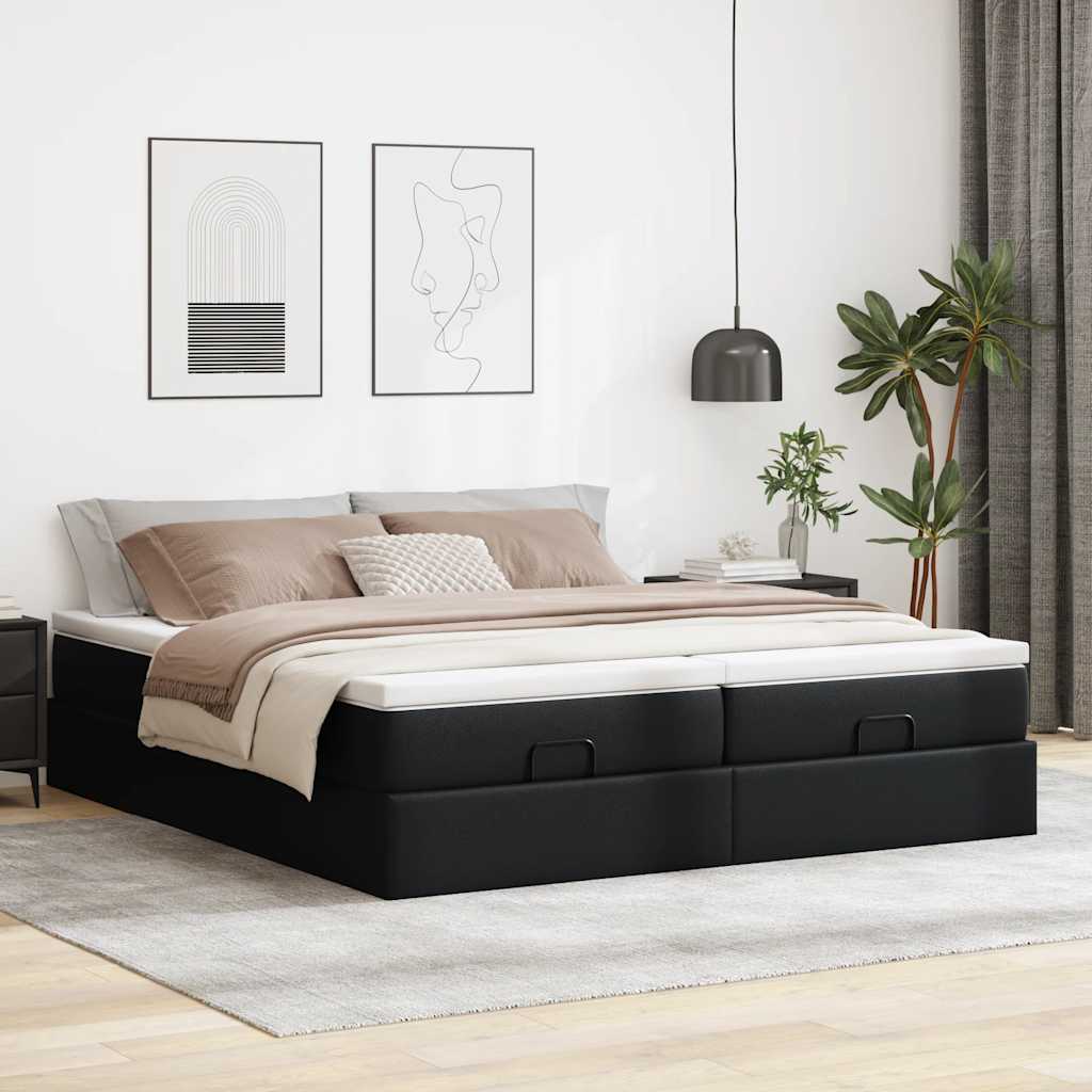 Οθωμανικό κρεβάτι με στρώματα Μαύρο 160x200cm Συνθετικό δέρμα
