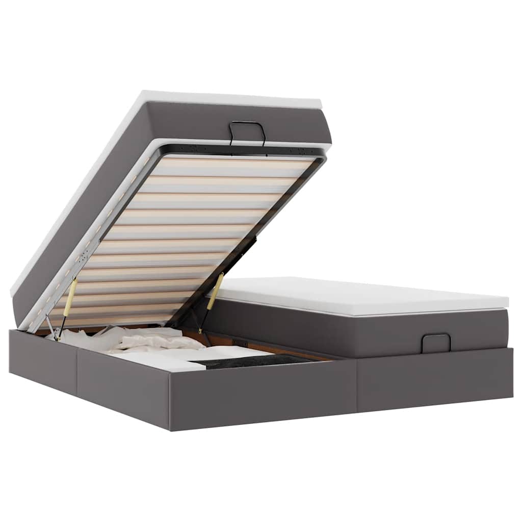 Οθωμανικό Κρεβάτι με Στρώματα Γκρι 180x200cm Faux Leather