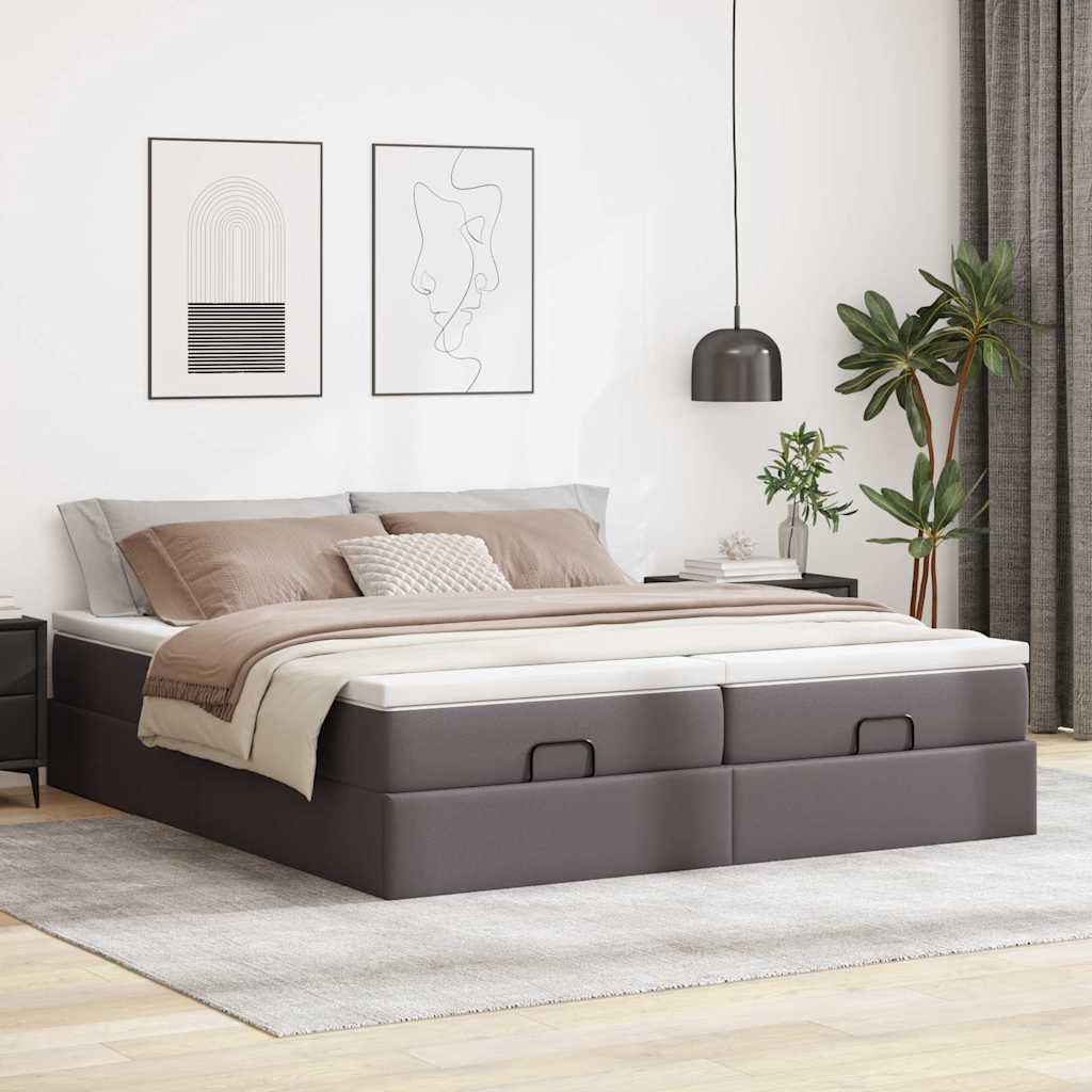 Οθωμανικό κρεβάτι με στρώματα Γκρι 200x200cm Faux Leather - Pakobazaar