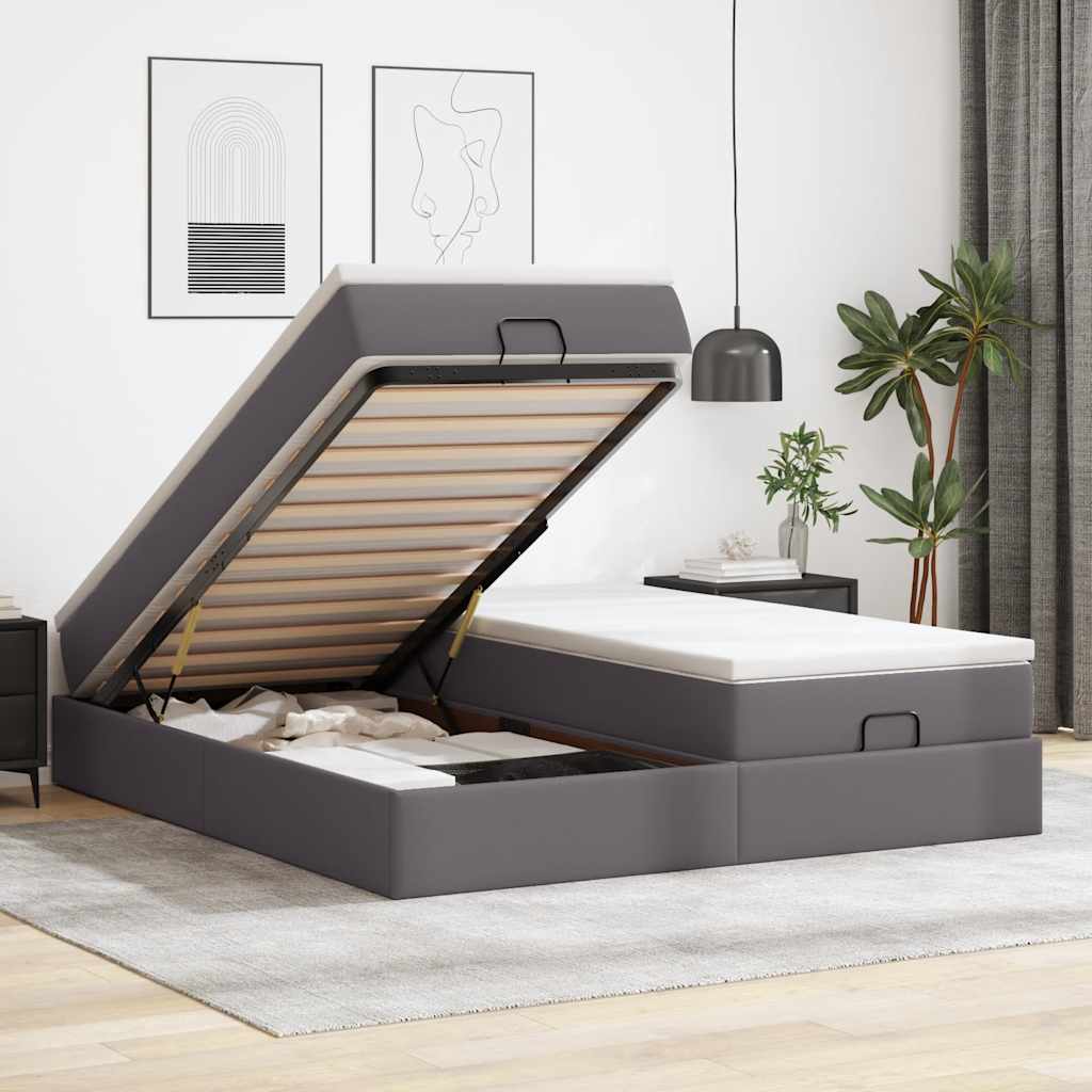 Οθωμανικό κρεβάτι με στρώματα Γκρι 200x200cm Faux Leather - Pakobazaar