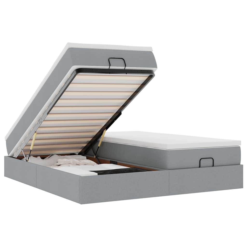 Οθωμανικό κρεβάτι με στρώματα ανοιχτό γκρι 160x200cm ύφασμα - Pakobazaar