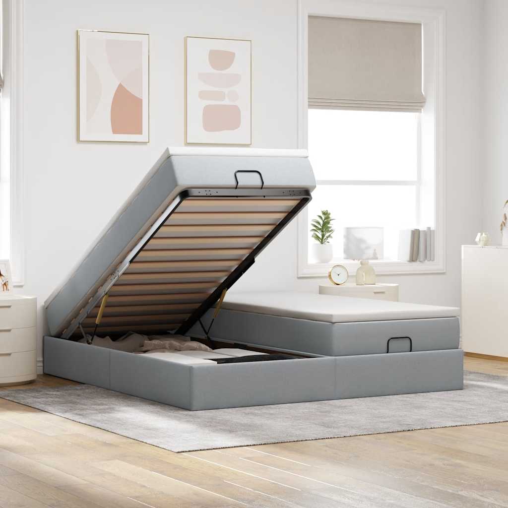 Οθωμανικό κρεβάτι με στρώματα ανοιχτό γκρι 160x200cm ύφασμα - Pakobazaar