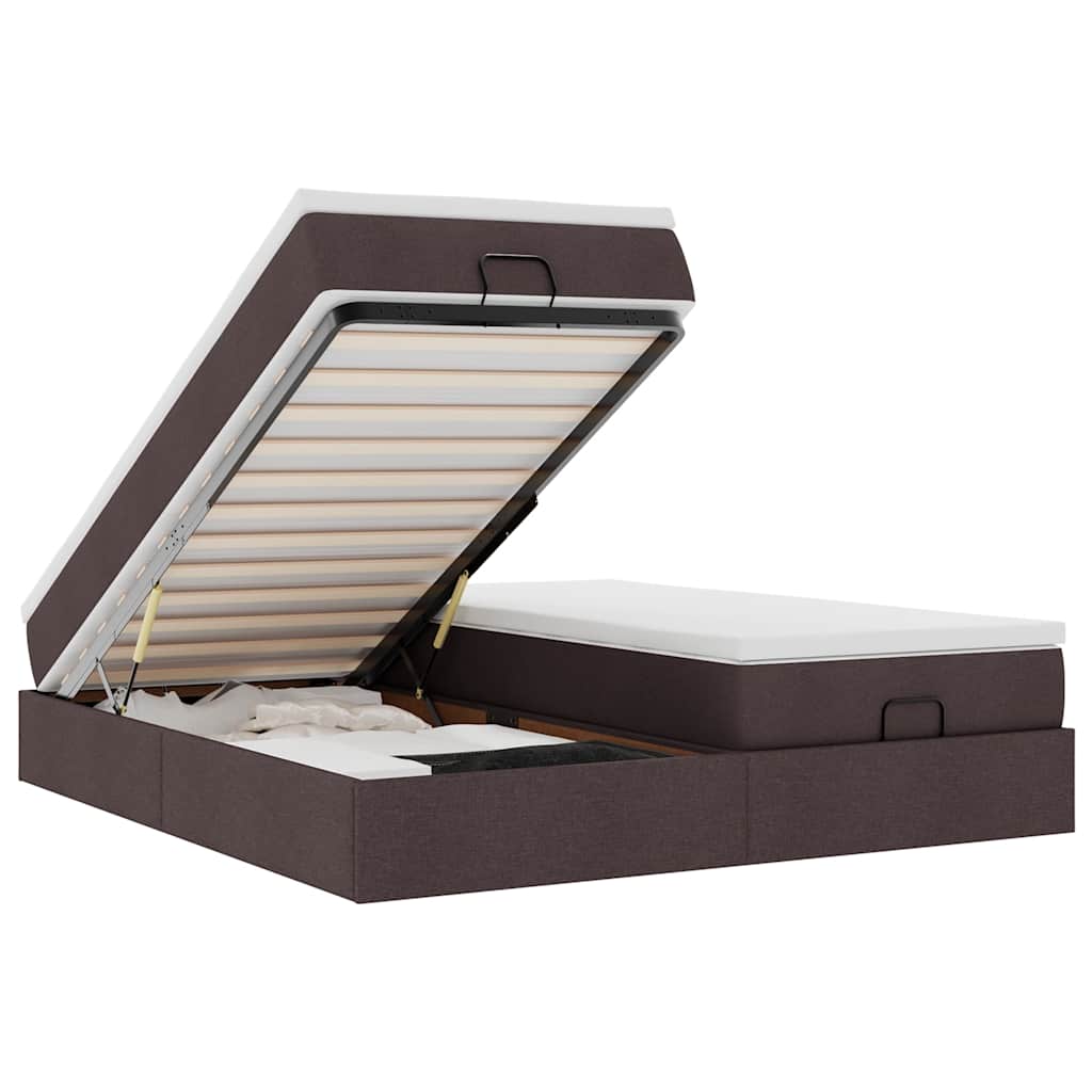 Οθωμανικό κρεβάτι με στρώματα Σκούρο καφέ 160x200cm ύφασμα - Pakobazaar