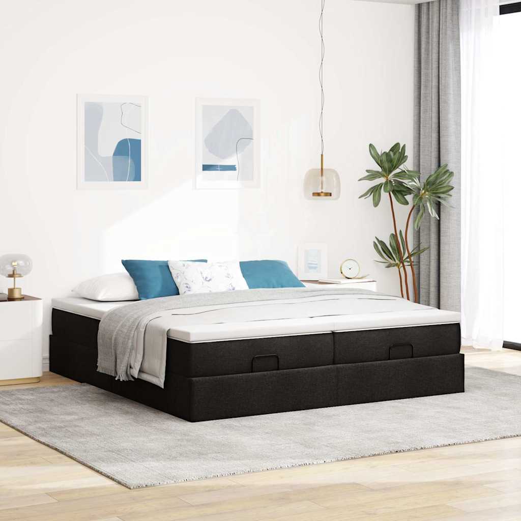 Οθωμανικό κρεβάτι με στρώματα Μαύρο 180x200cm Ύφασμα - Pakobazaar