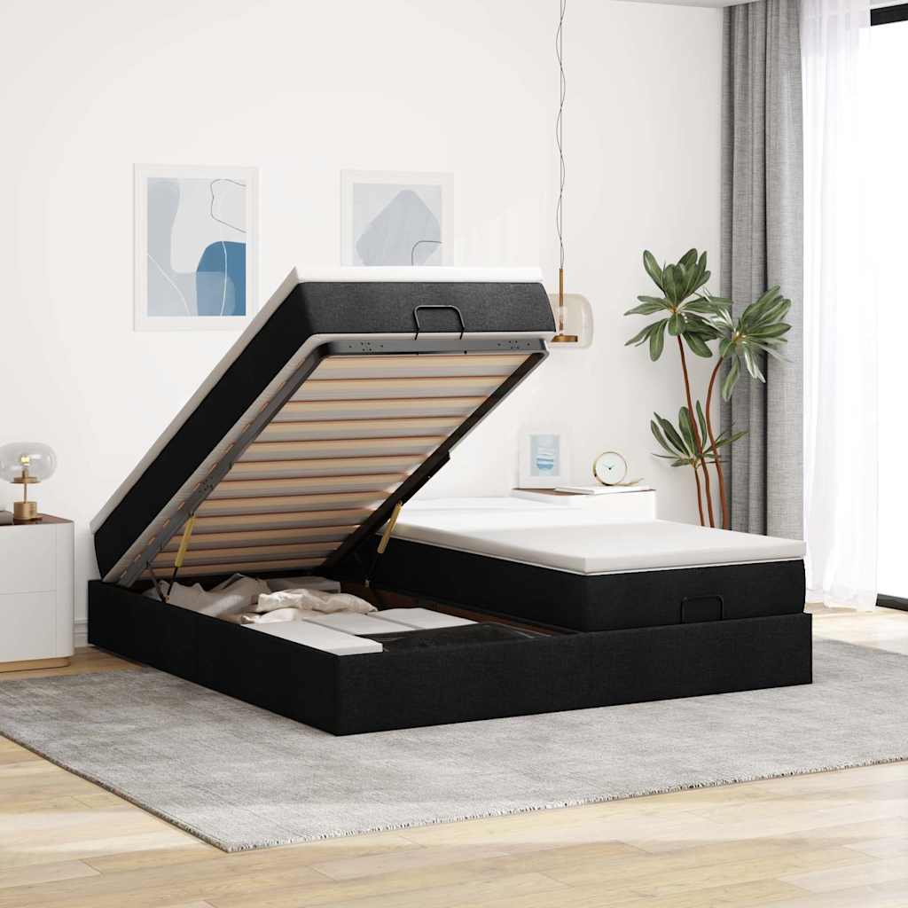 Οθωμανικό κρεβάτι με στρώματα Μαύρο 180x200cm Ύφασμα - Pakobazaar