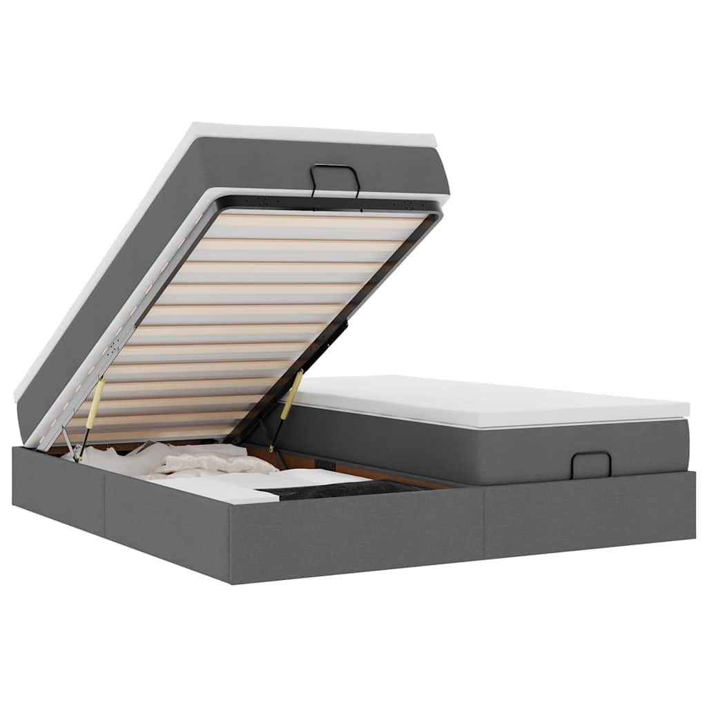 Οθωμανικό κρεβάτι με στρώματα Σκούρο γκρι 200x200cm ύφασμα