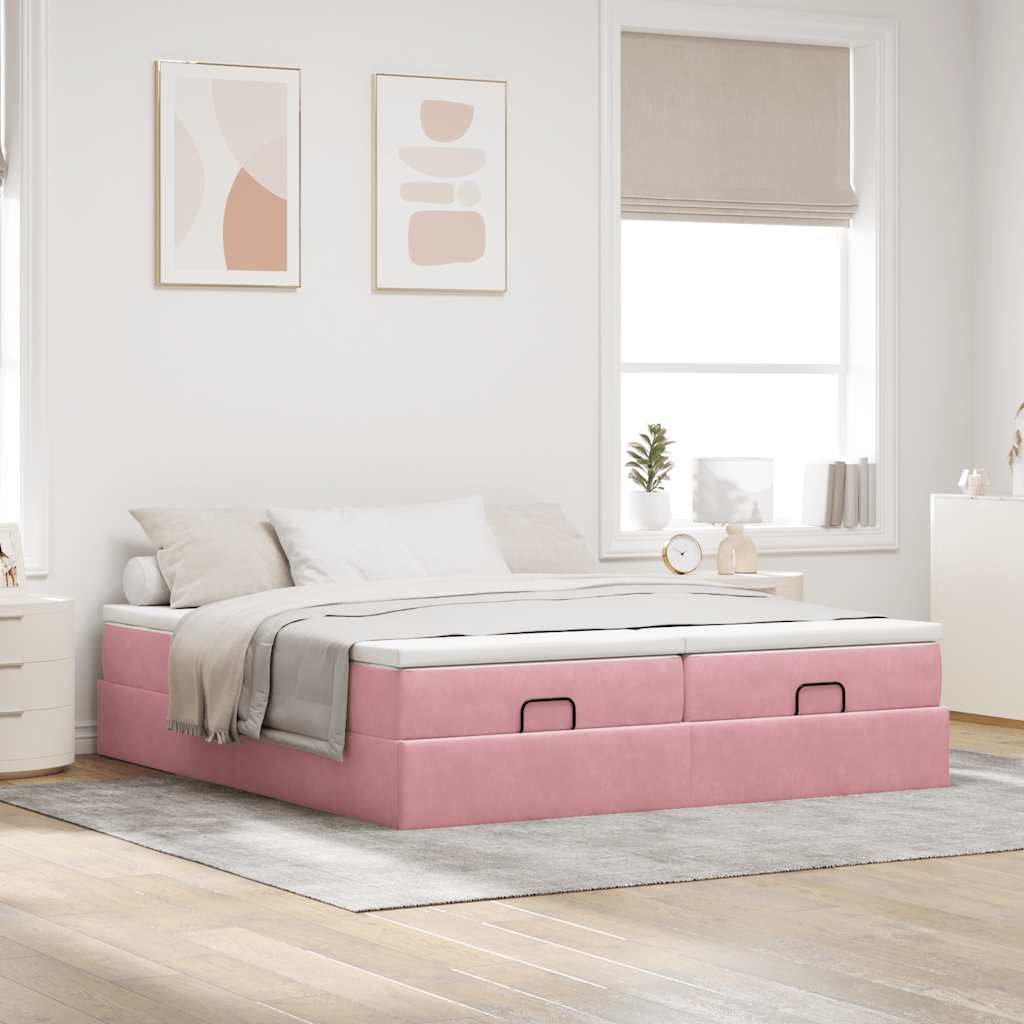 Οθωμανικό κρεβάτι με στρώματα ροζ 160x200cm Velvet - Pakobazaar