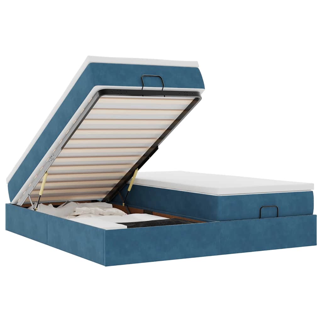 Οθωμανικό κρεβάτι με στρώματα Σκούρο μπλε 180x200cm Velvet