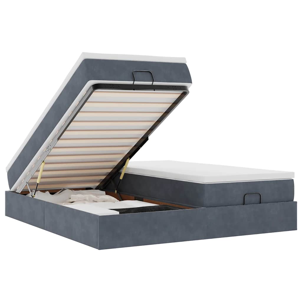 Οθωμανικό κρεβάτι με στρώματα Σκούρο γκρι 200x200cm Velvet