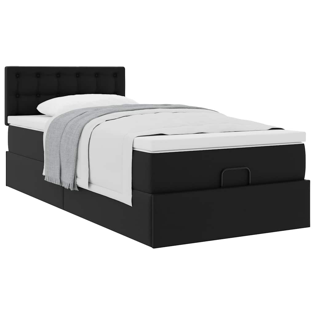 Οθωμανικό κρεβάτι με στρώμα Μαύρο 80x200cm Faux Leather - Pakobazaar