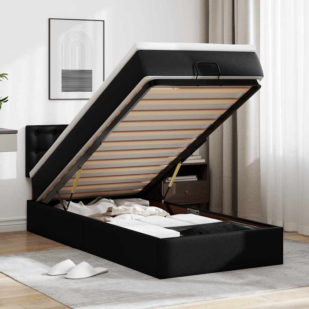 Οθωμανικό κρεβάτι με στρώμα Μαύρο 80x200cm Faux Leather - Pakobazaar