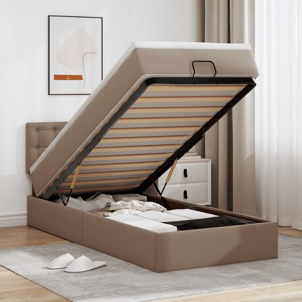 Οθωμανικό κρεβάτι με στρώμα Cappucino 90x190cm Faux Leather - Pakobazaar