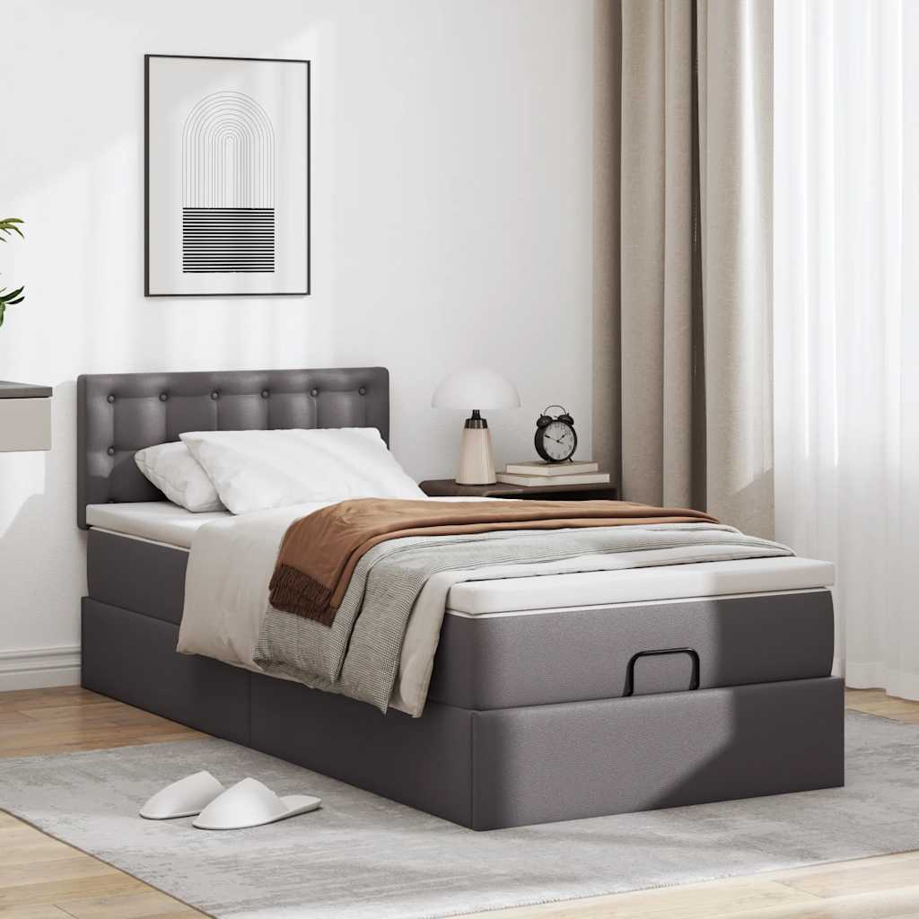Οθωμανικό κρεβάτι με στρώμα Γκρι 100x200cm Faux Leather - Pakobazaar