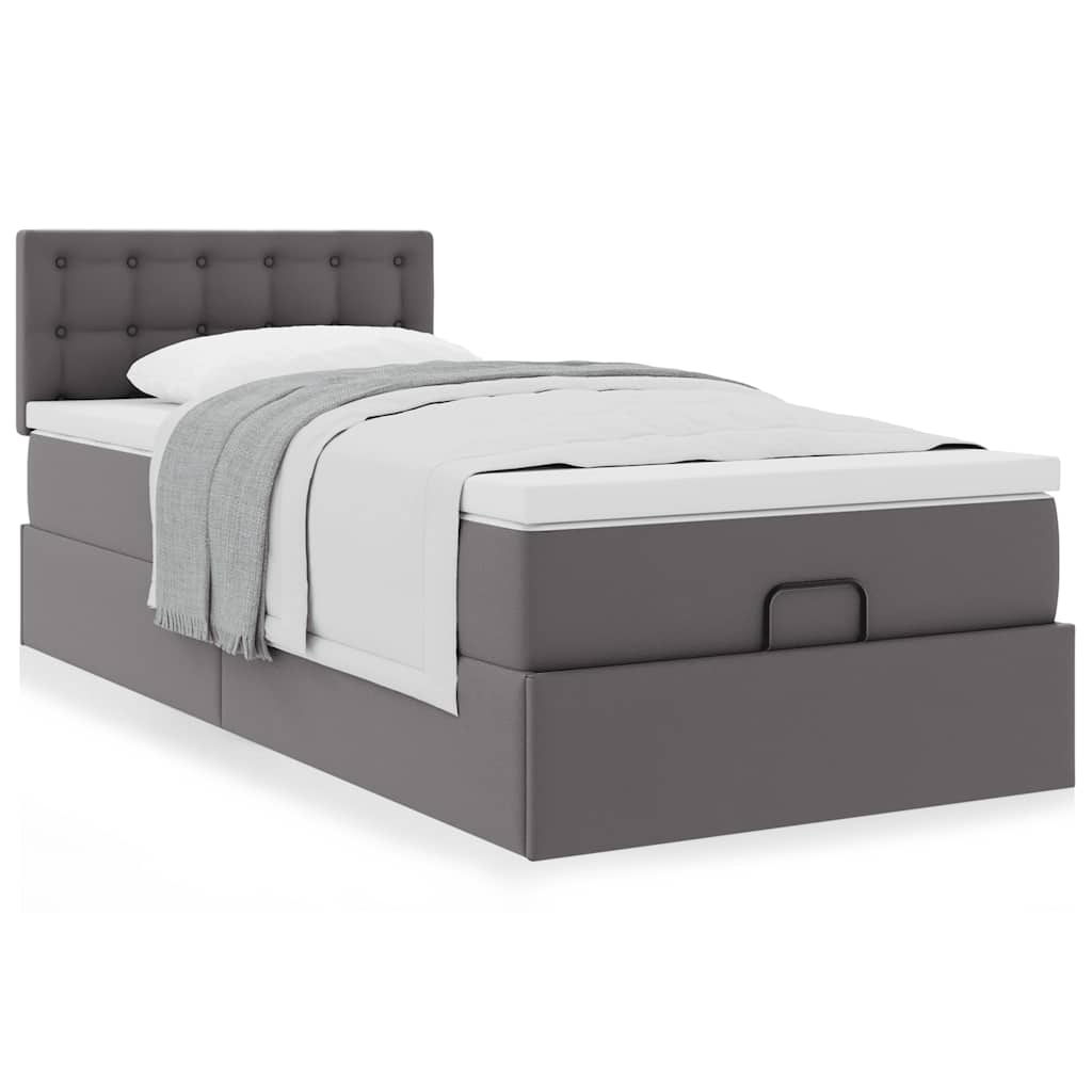 Οθωμανικό κρεβάτι με στρώμα Γκρι 100x200cm Faux Leather - Pakobazaar