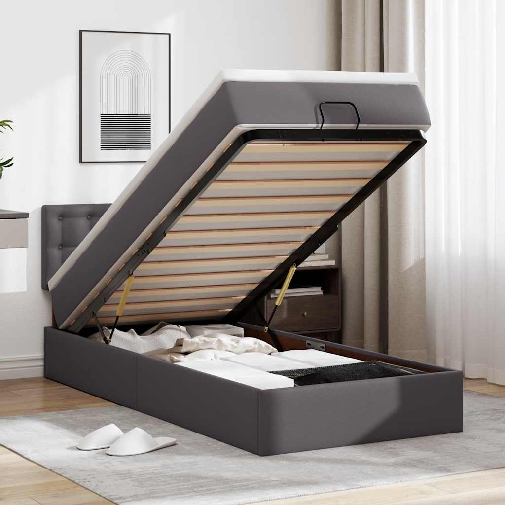 Οθωμανικό κρεβάτι με στρώμα Γκρι 100x200cm Faux Leather - Pakobazaar