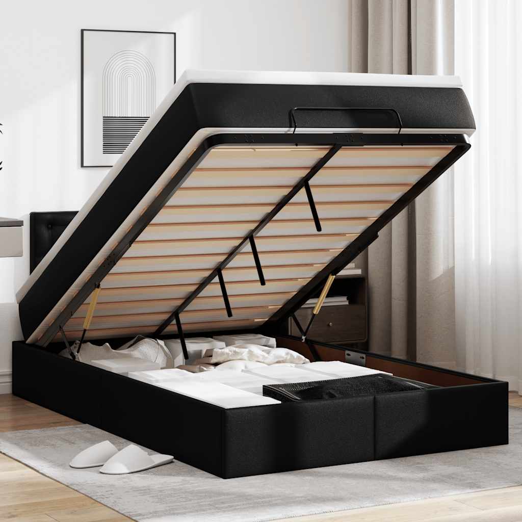 Οθωμανικό κρεβάτι με στρώμα Μαύρο 120x190 cm Faux Leather - Pakobazaar