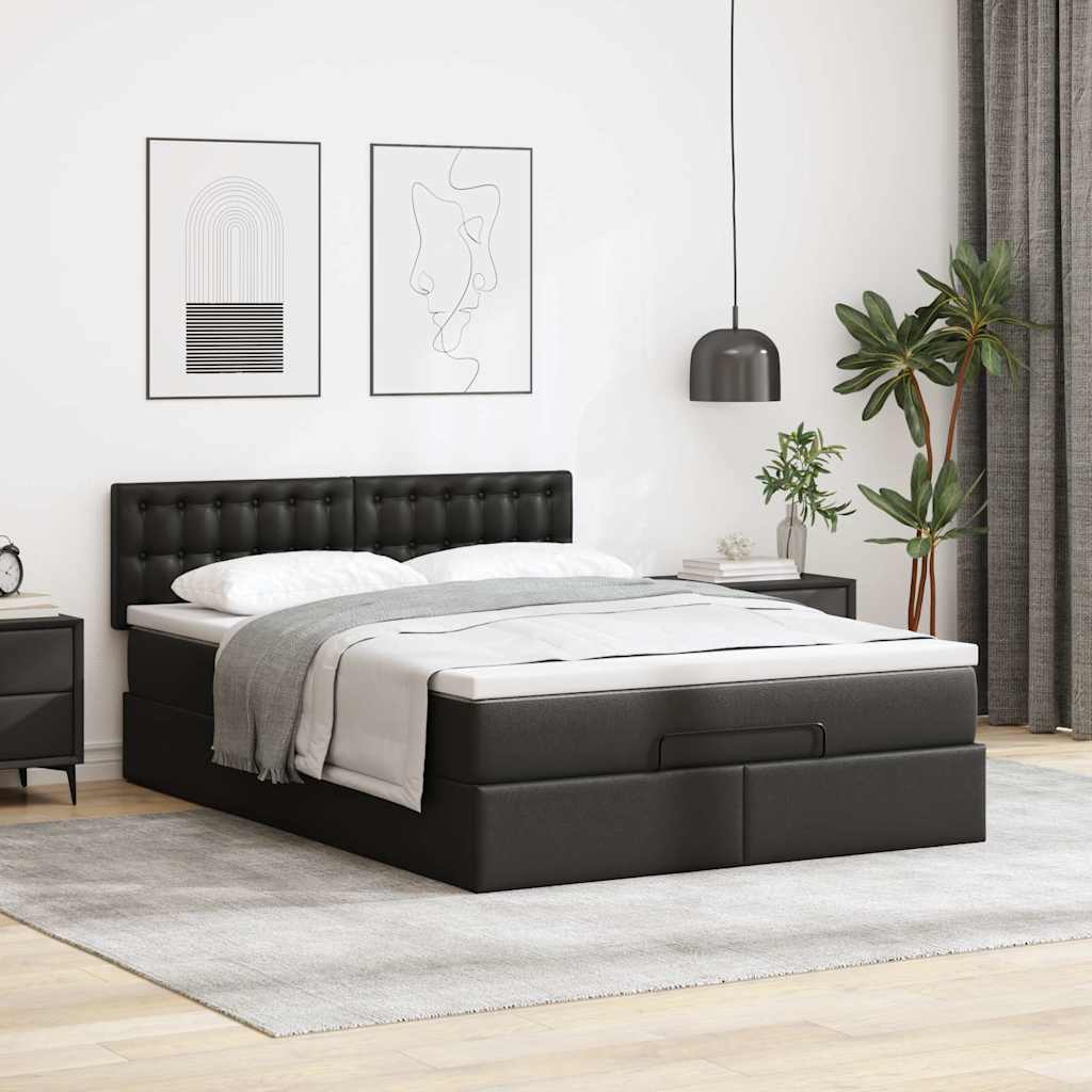 Οθωμανικό κρεβάτι με στρώμα Μαύρο 140x190cm Συνθετικό δέρμα - Pakobazaar