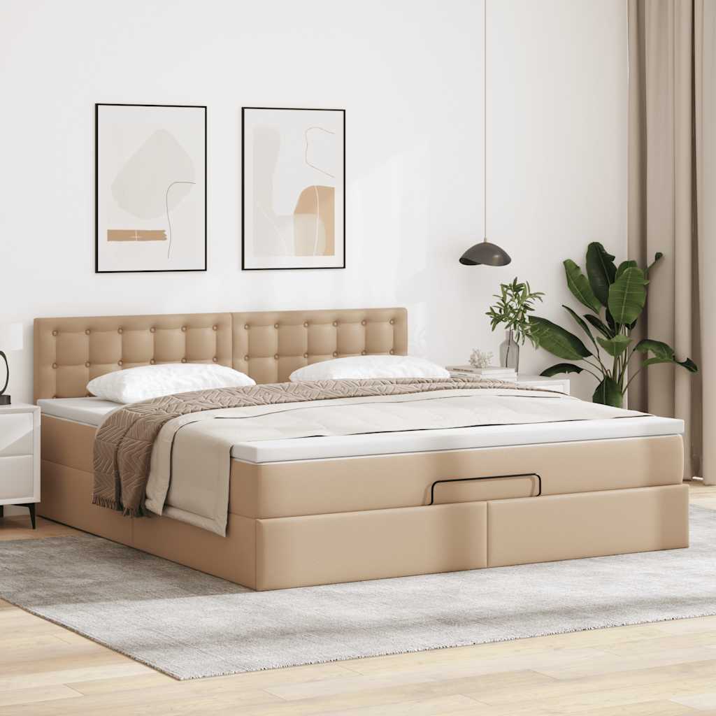 Οθωμανικό κρεβάτι με στρώμα Cappucino 140x200cm Faux Leather - Pakobazaar