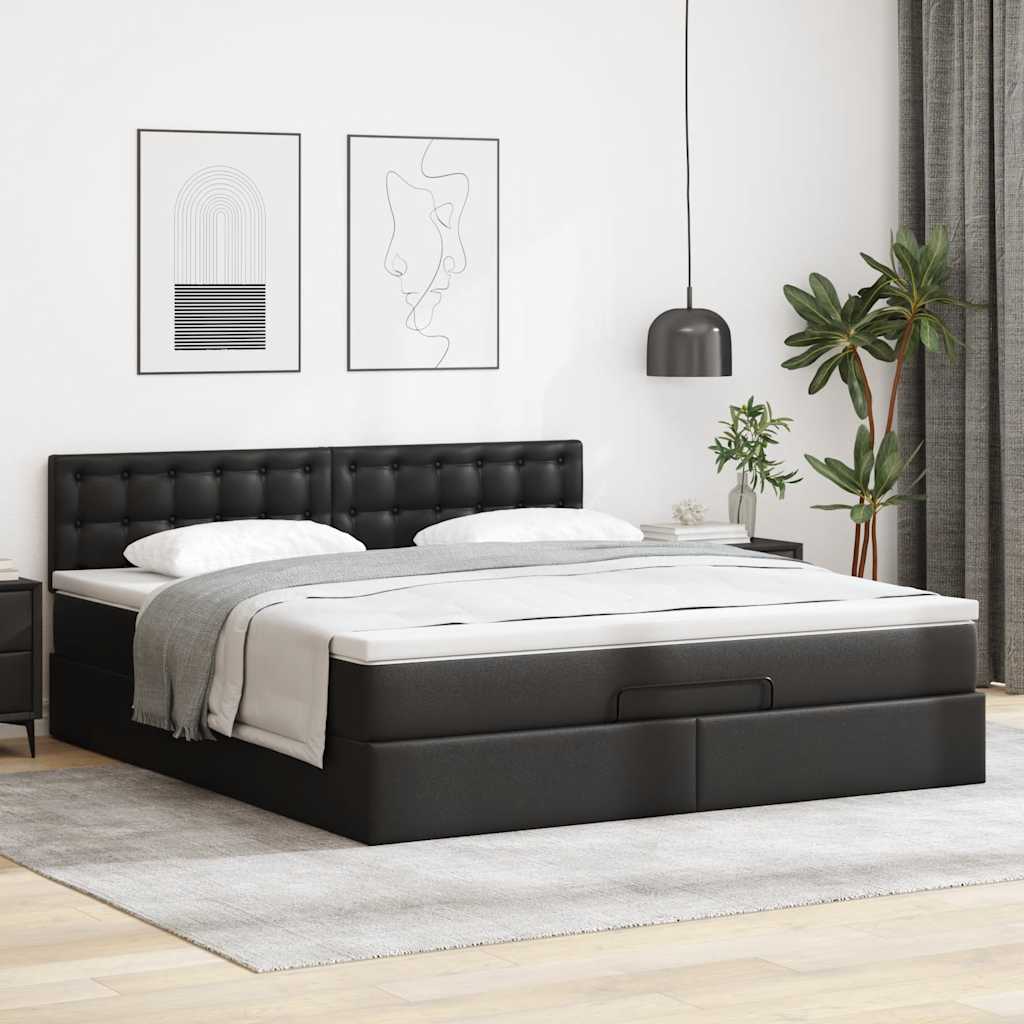 Οθωμανικό κρεβάτι με στρώμα Μαύρο 160x200cm Faux Leather - Pakobazaar