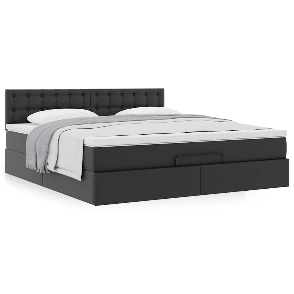 Οθωμανικό κρεβάτι με στρώμα Μαύρο 160x200cm Faux Leather - Pakobazaar