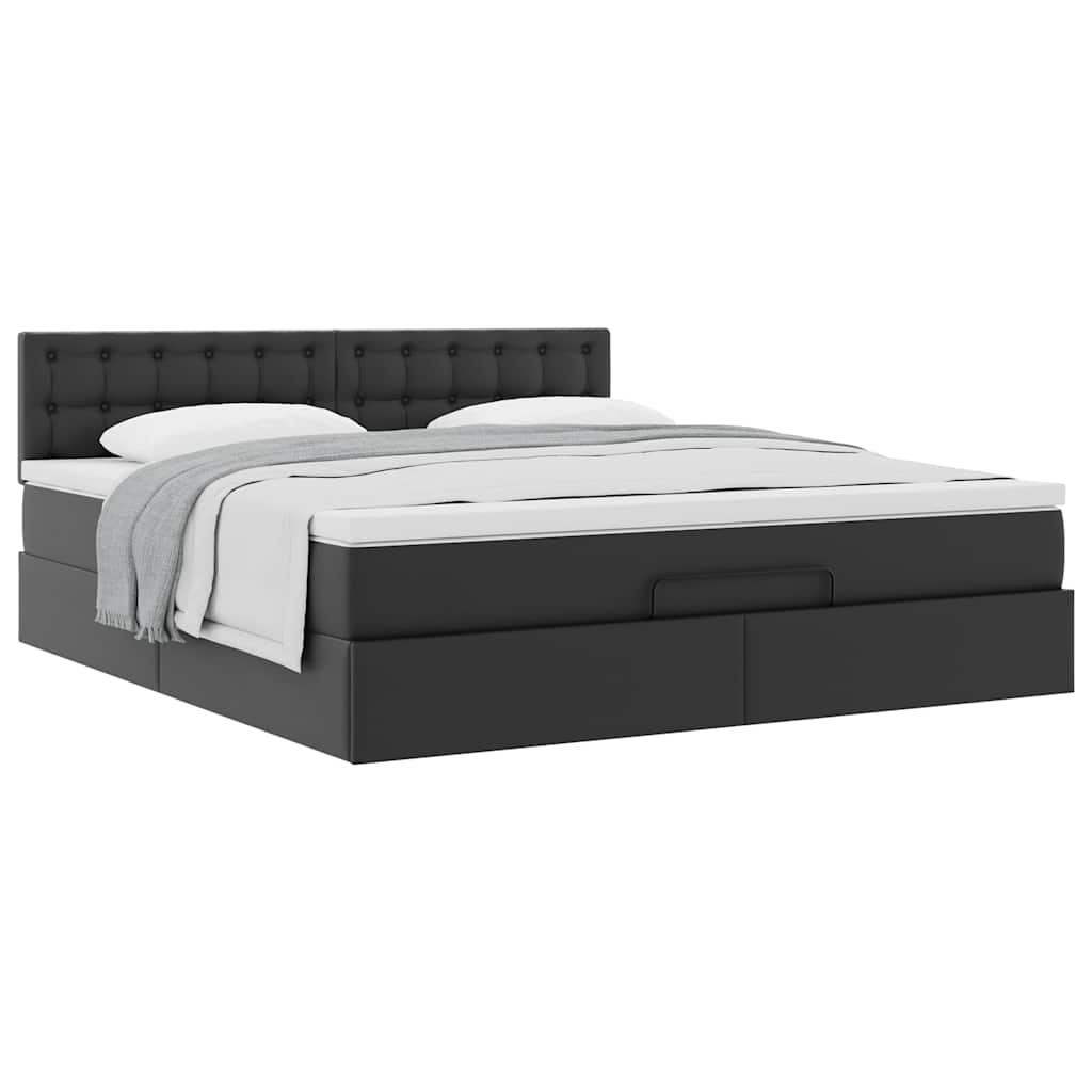 Οθωμανικό κρεβάτι με στρώμα Μαύρο 160x200cm Faux Leather - Pakobazaar