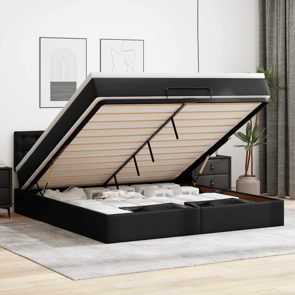 Οθωμανικό κρεβάτι με στρώμα Μαύρο 160x200cm Faux Leather - Pakobazaar