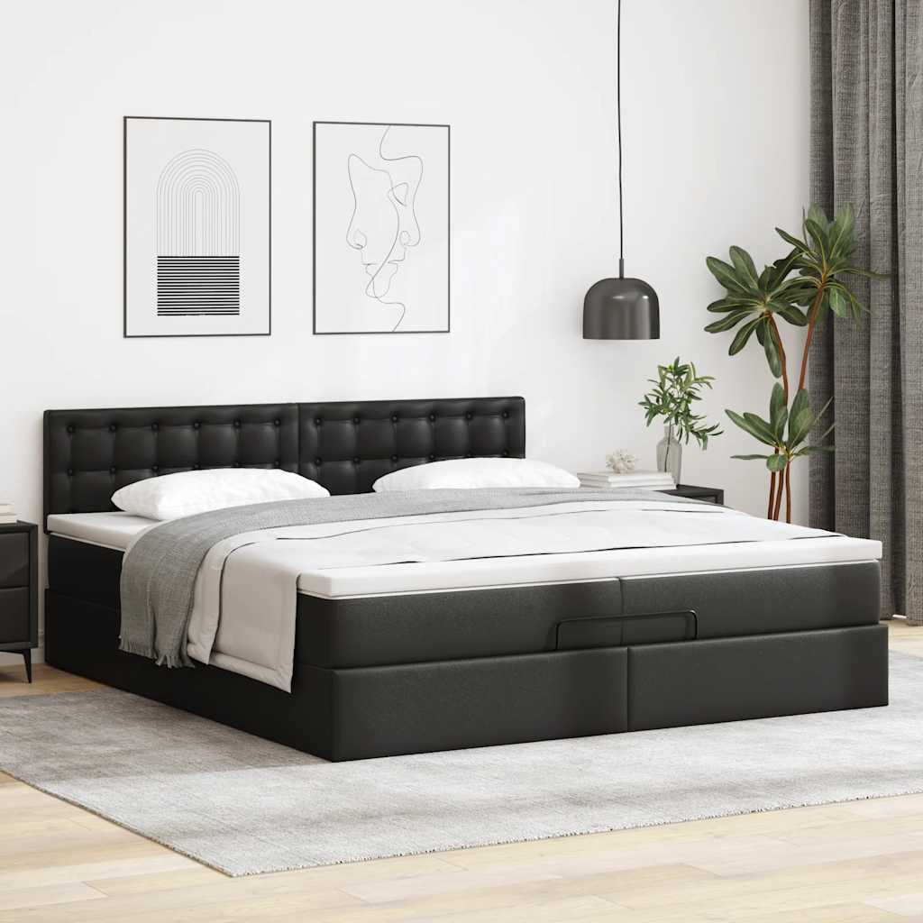Οθωμανικό κρεβάτι με στρώματα Μαύρο 200x200cm Faux Leather