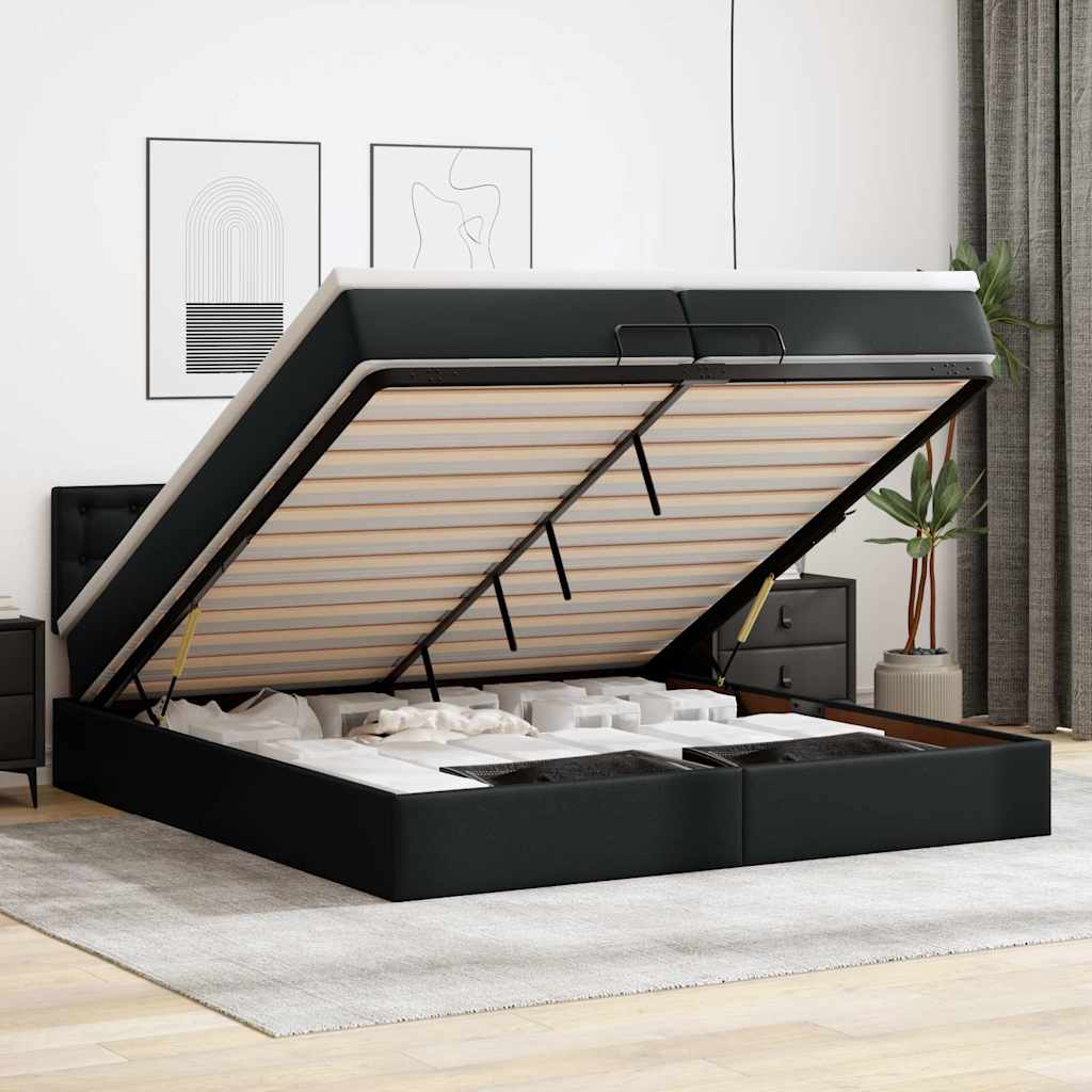 Οθωμανικό κρεβάτι με στρώματα Μαύρο 200x200cm Faux Leather