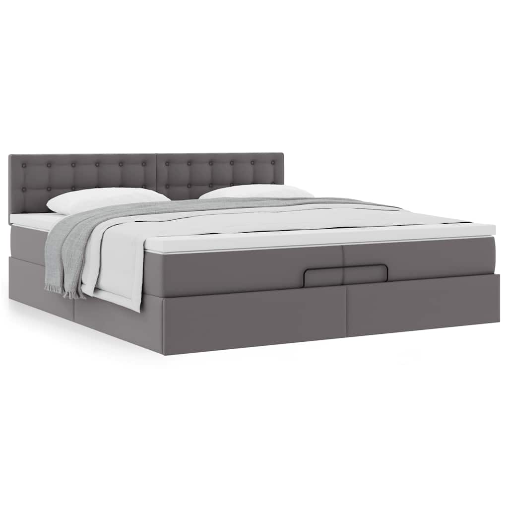Οθωμανικό κρεβάτι με στρώματα Γκρι 200x200cm Faux Leather - Pakobazaar