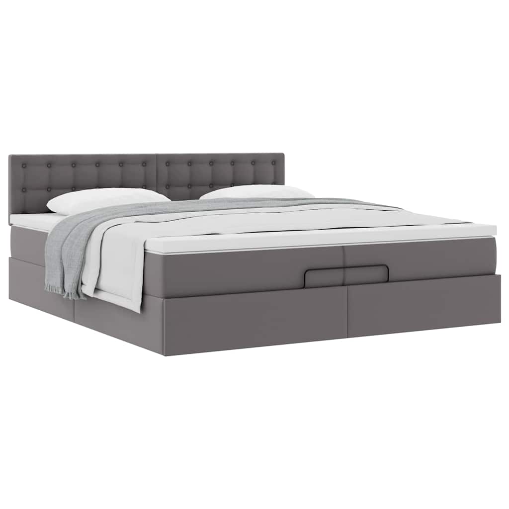 Οθωμανικό κρεβάτι με στρώματα Γκρι 200x200cm Faux Leather - Pakobazaar
