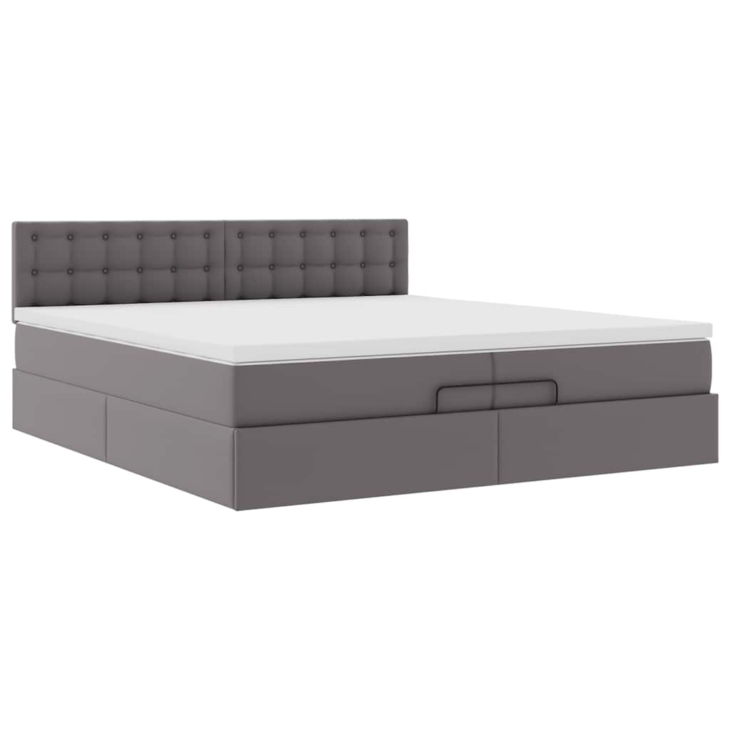 Οθωμανικό κρεβάτι με στρώματα Γκρι 200x200cm Faux Leather - Pakobazaar